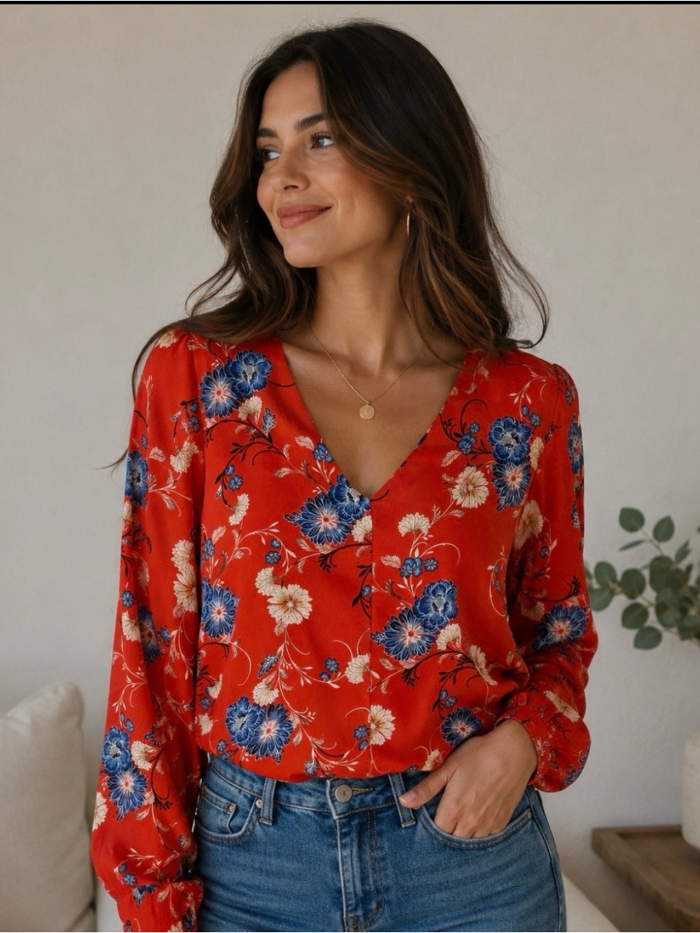 Floral Red and Blue women Blouse